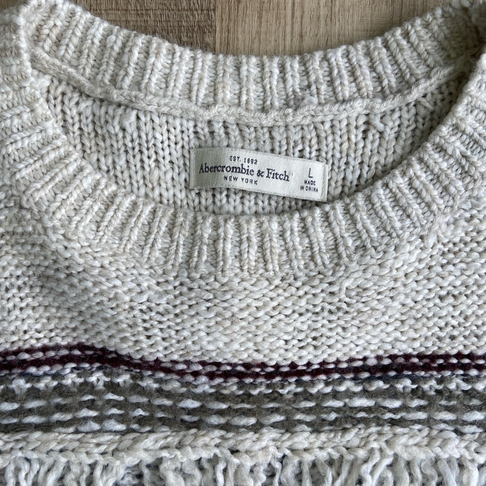 Abercrombie & Fitch Textured Knit Sweater - Cream and Gray - Picture 7 of 7
